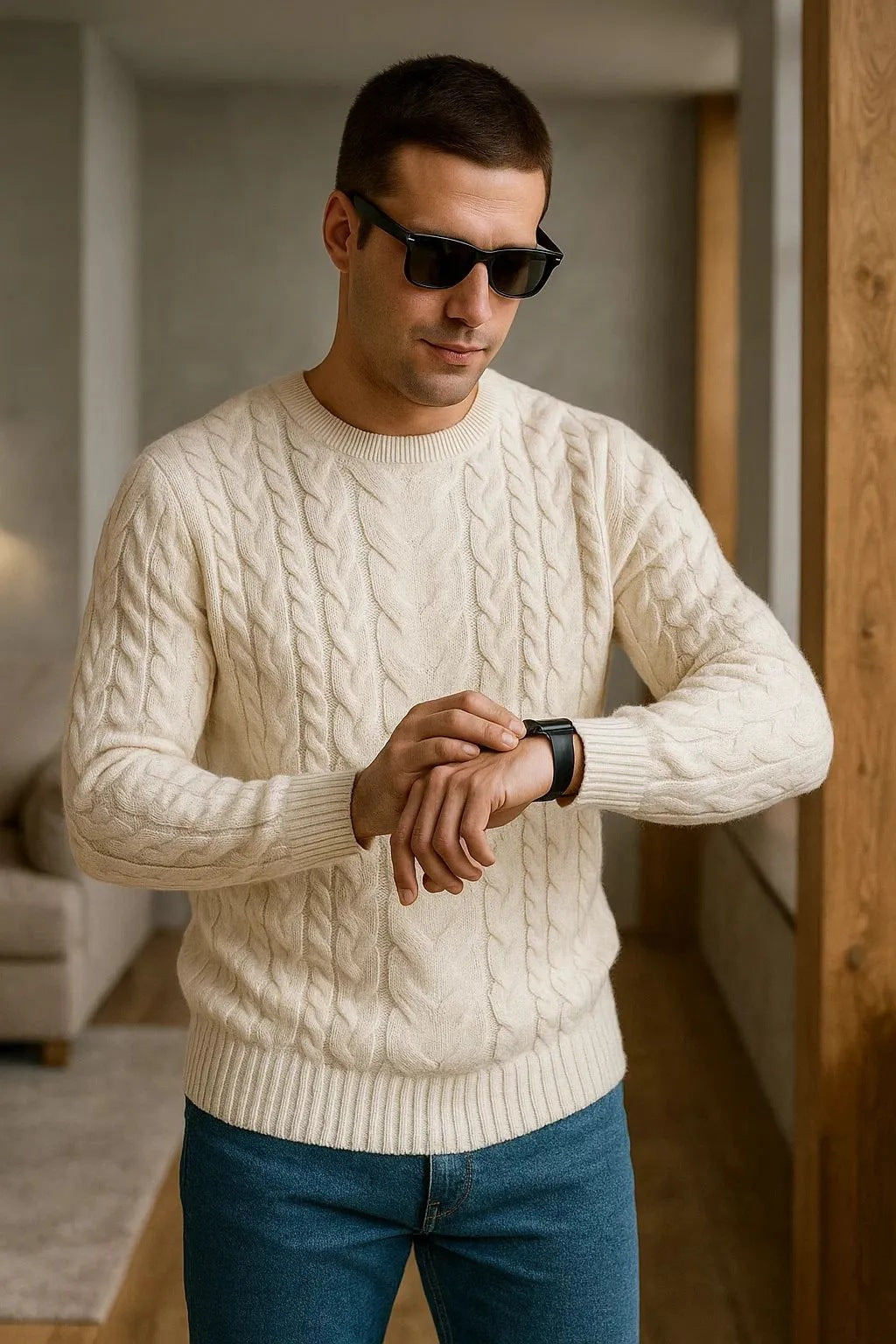 Mens Turtleneck Cable-Knit Sweater In Plus Sizes – Premium 0 | RICALOUX