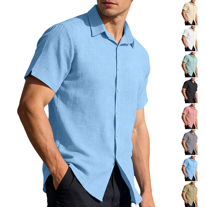 Mens Quick-Dry Short-Sleeve Breathable Solid-Color Lapel Casual Business Shirt by Ricaloux