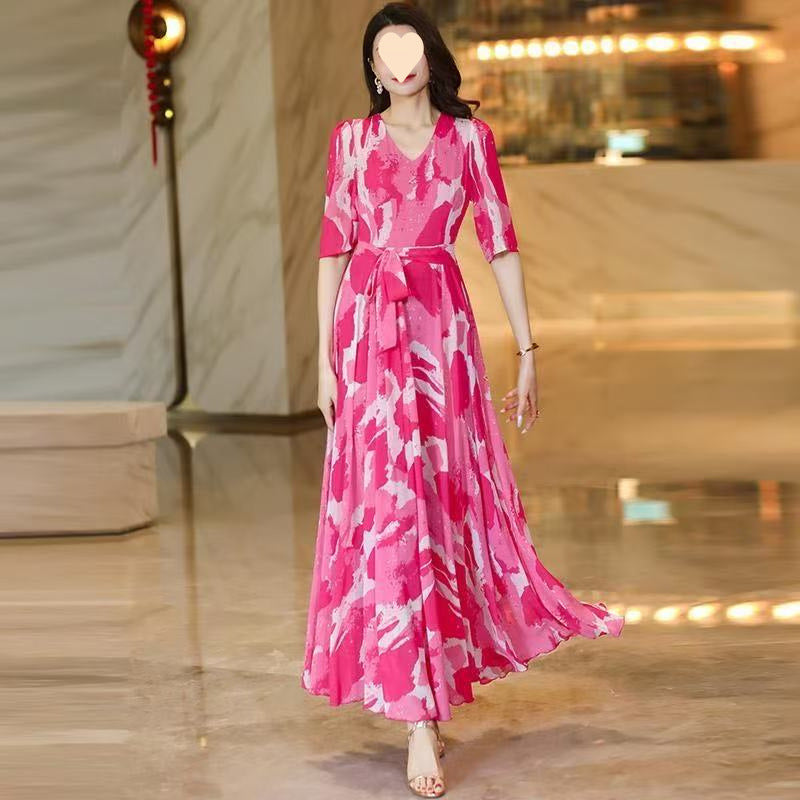 Spring Summer Printed Dress With A Fitted Waist Slimming Maxi Skirt – Premium 0 | RICALOUX