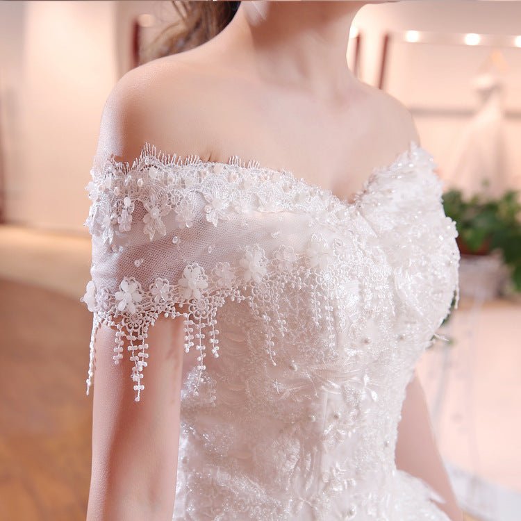 Shoulder-to-shoulder Wedding Dress Bridal Lace Plus Size Thin Shoulder Wedding Dress - RICALOUX