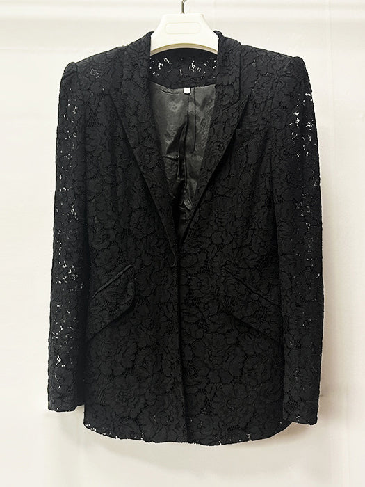 Floral Lace Single Button Blazer & High Waist Wide Leg Pants 2-Piece Suit Set by Ricaloux