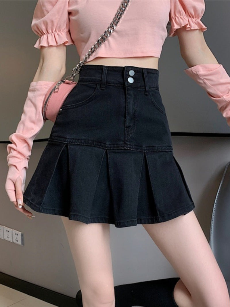 Retro High Waist Denim Skirt For Women by Ricaloux