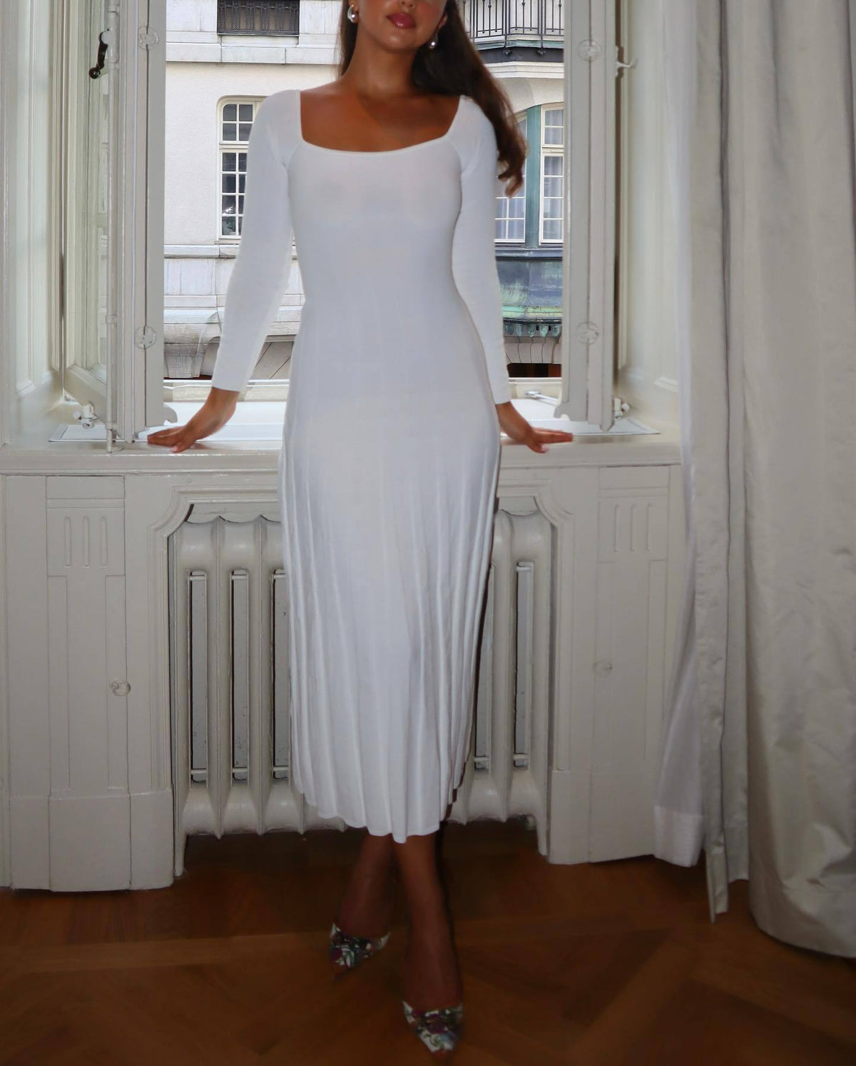Off-shoulder Collar Sunken Stripe Knitted Dress Women - RICALOUX