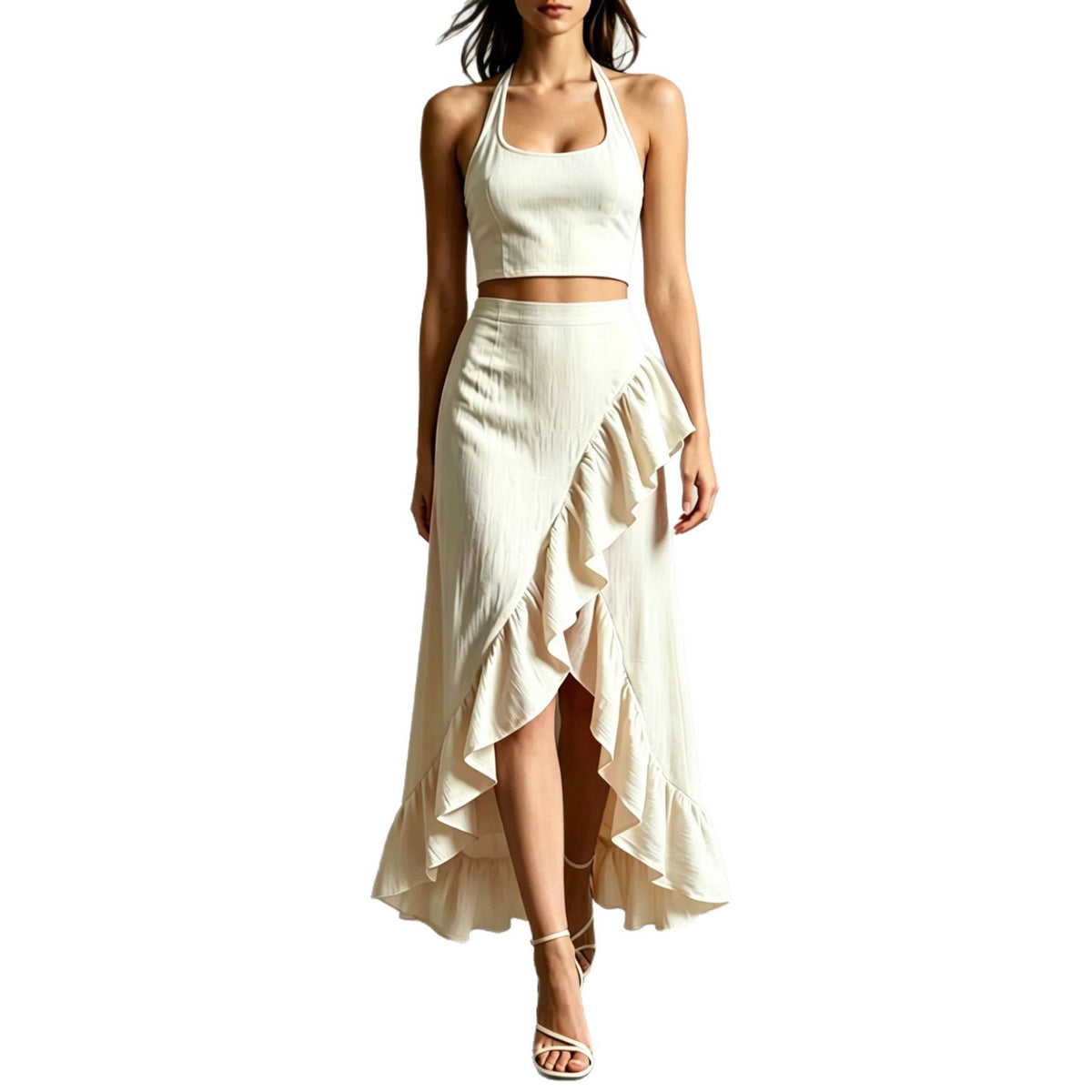 Womens Cropped Top With A High-waisted Ruffled Skirt by Ricaloux