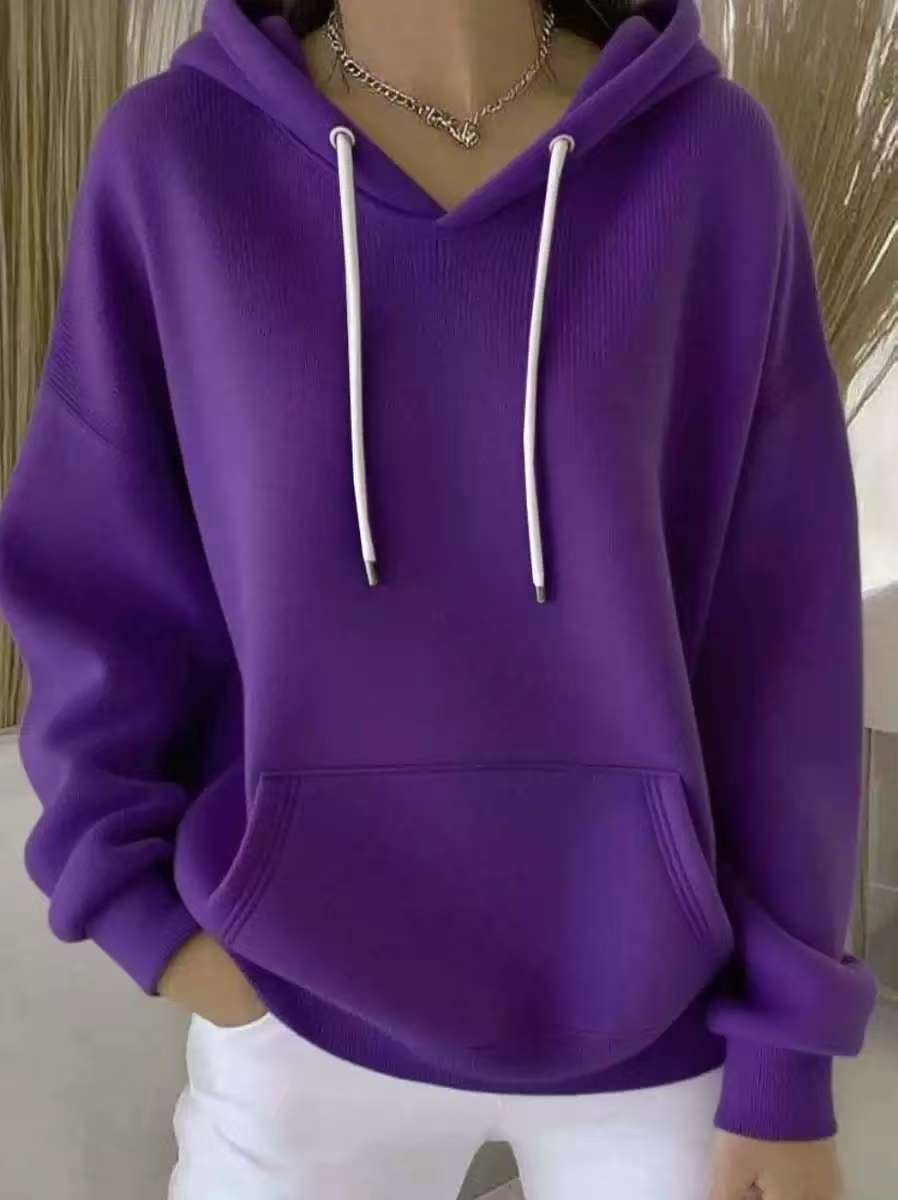 Casual Solid-color Trendy Hoodie With Drawstring Long-sleeve Hooded Sweatshirt – Premium 0 | RICALOUX