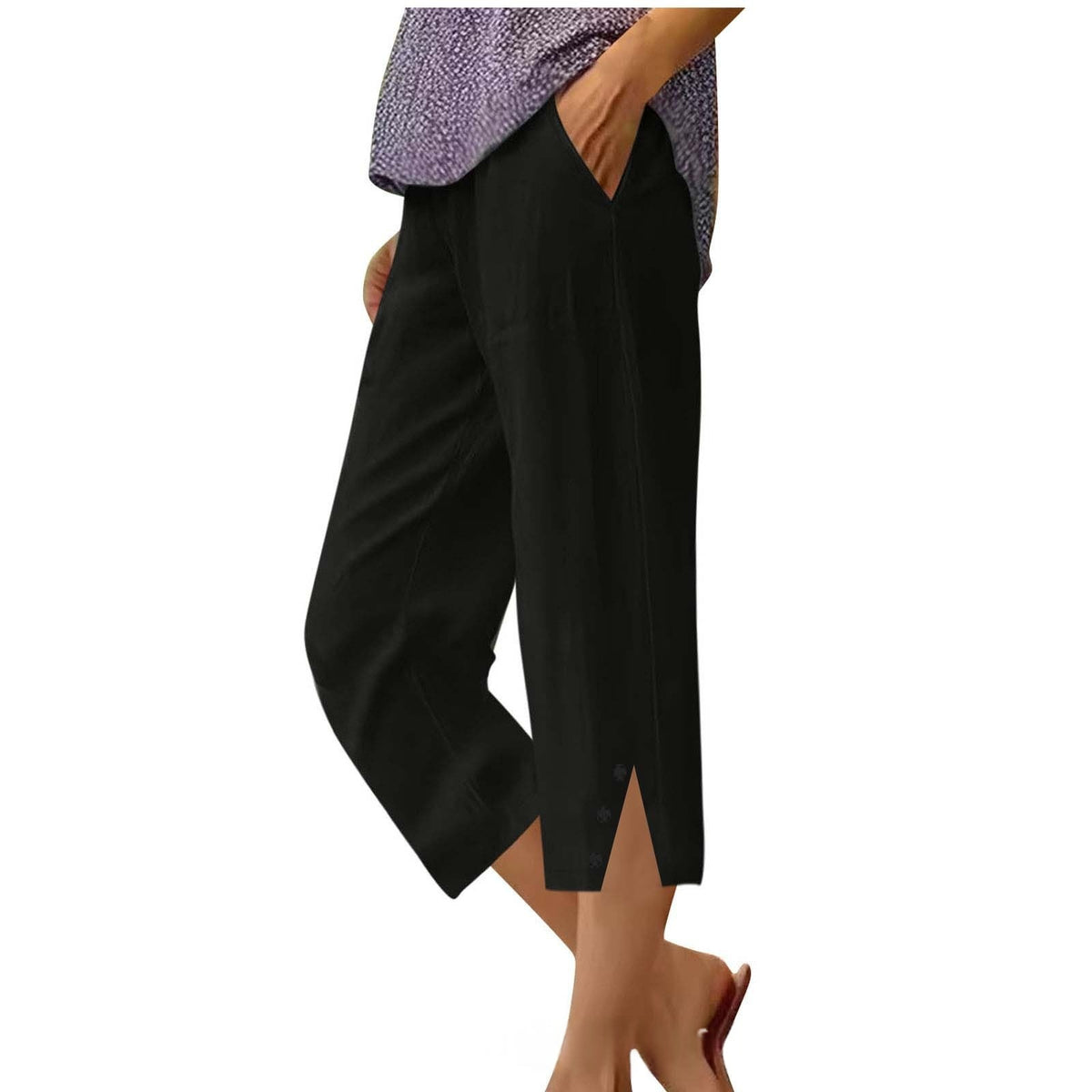 Womens Solid-color Casual Loose-fit Pants With Pockets by Ricaloux