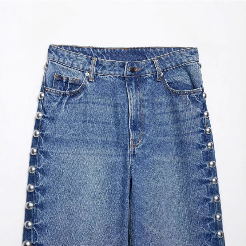 Straight-leg Denim Jeans With Metal Rivet Detailing – Premium 0 | RICALOUX