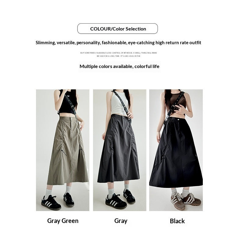 Gray American-style Drawstring Utility Skirt For Women Summer Season – Premium 0 | RICALOUX