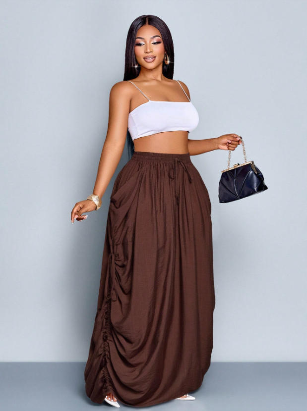 Drawstring Large-Pocket Womens Skirt by Ricaloux