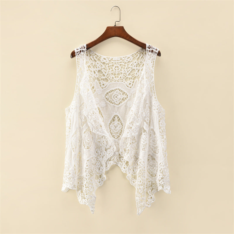 Womens Solid-color Thin Sleeveless Lace Jacket by Ricaloux