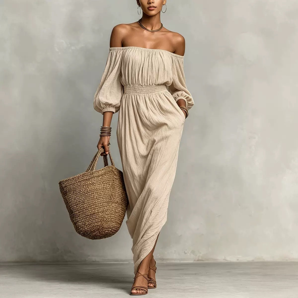 Womens Solid-color Casual Off-shoulder Dress by Ricaloux