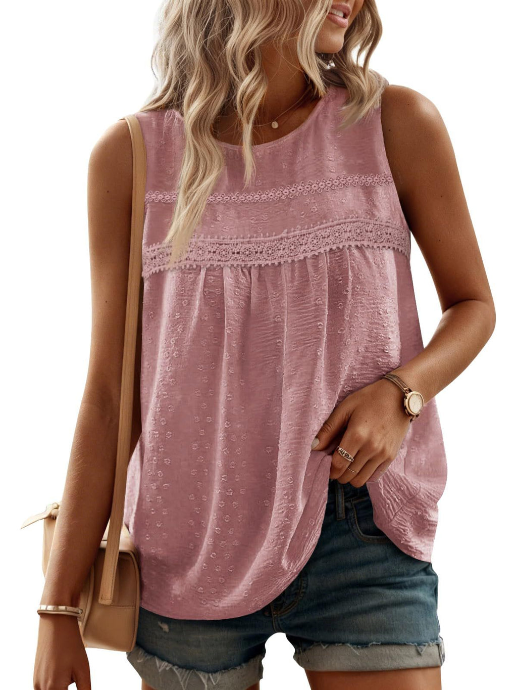 Womens Casual Loose-fit Sleeveless Crew-neck Tank Top by Ricaloux