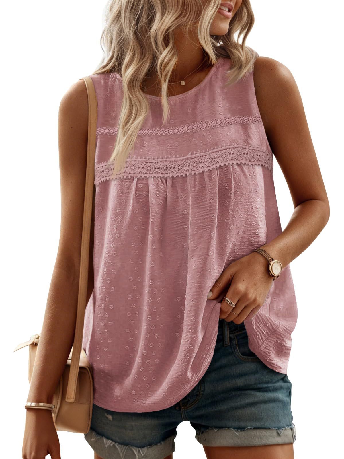 Womens Casual Loose-fit Sleeveless Crew-neck Tank Top by Ricaloux
