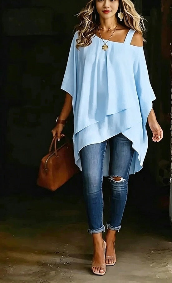 Womens Solid-color Asymmetric Off-shoulder Top – Premium 0 | RICALOUX