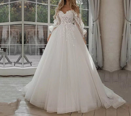 Boho Bride Gown Puff Sleeve Off Shoulder Wedding Dresses - RICALOUX