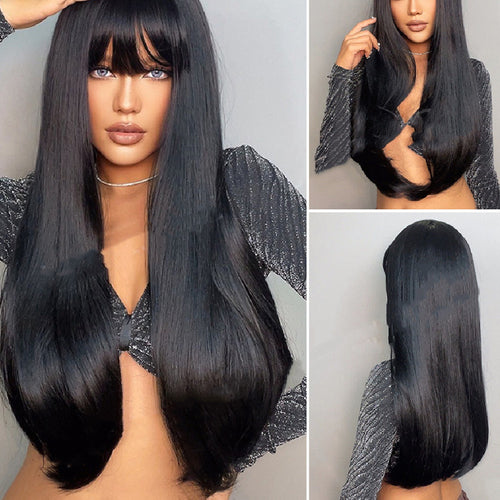 Black Straight Bangs Long Straight Hair Wig by Ricaloux