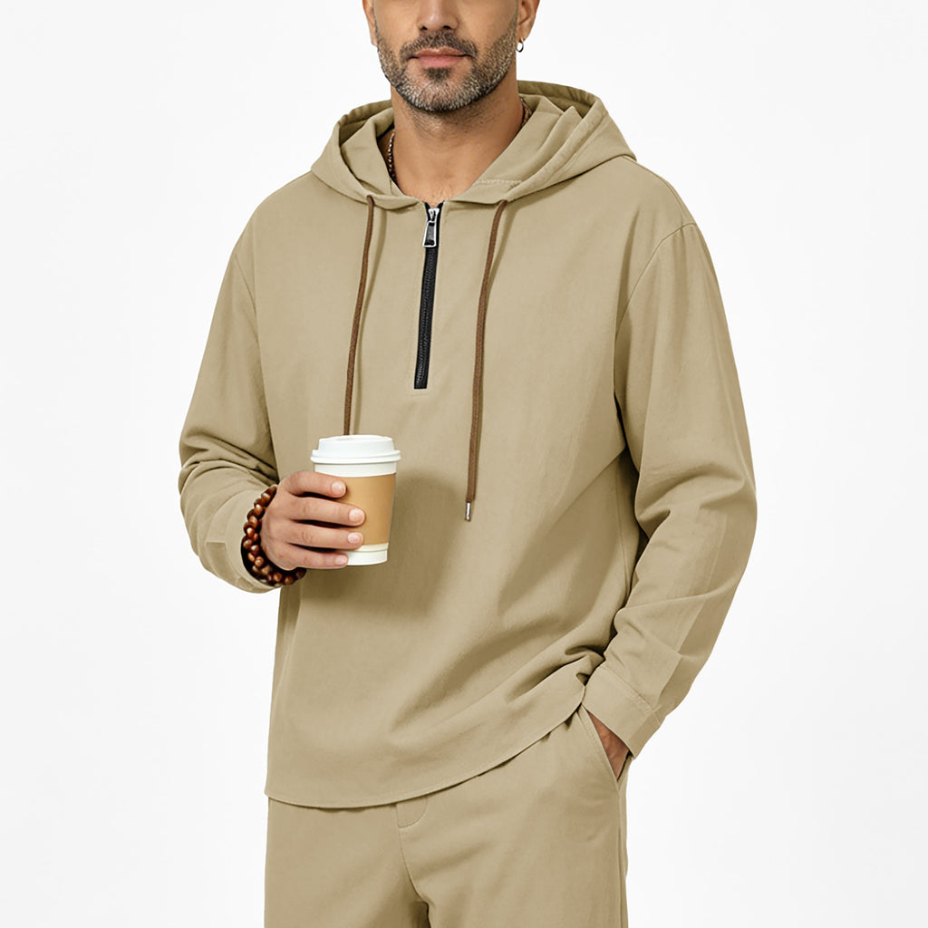 Mens Linen Hooded Half-Zip Sweatshirt by Ricaloux