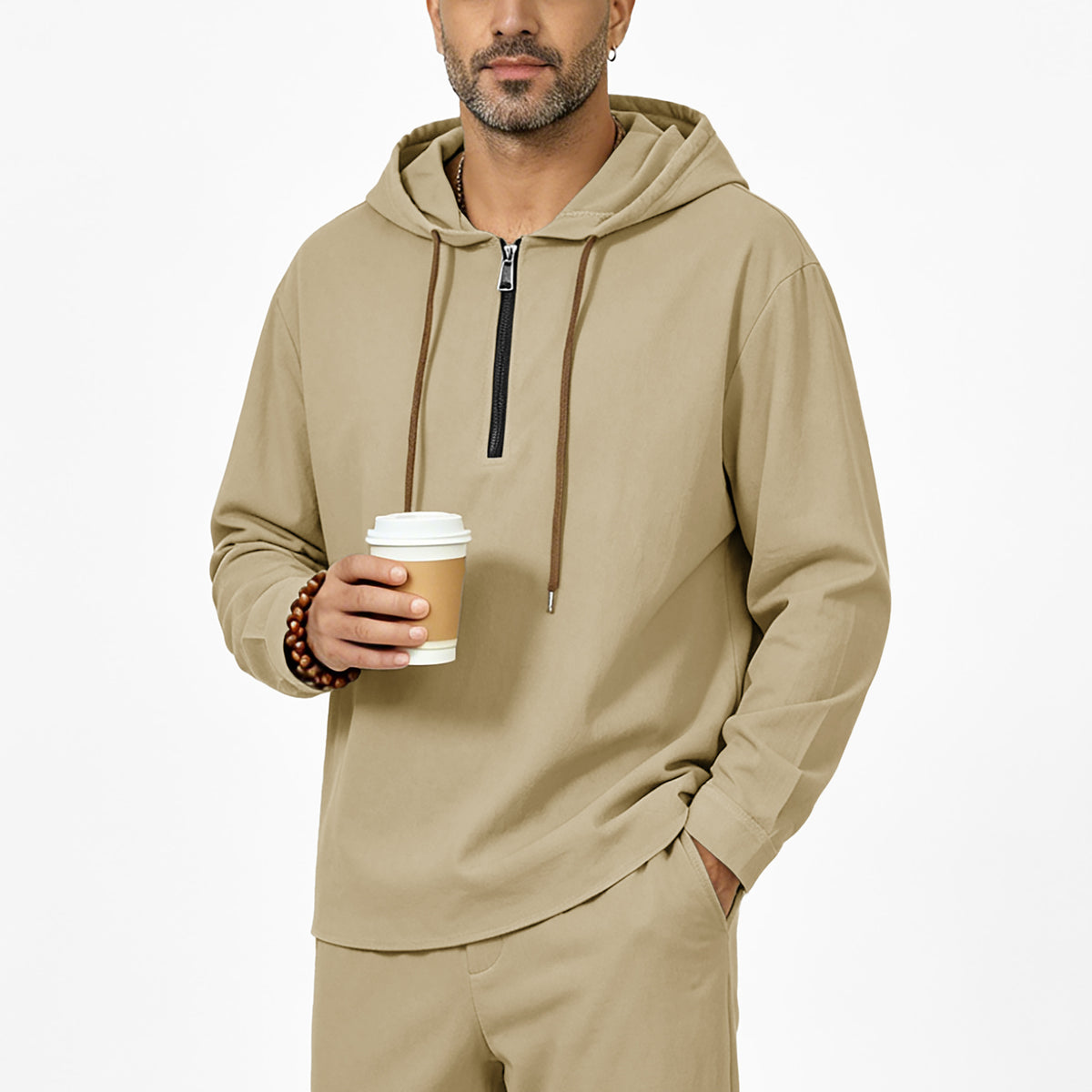 Mens Linen Hooded Half-Zip Sweatshirt by Ricaloux