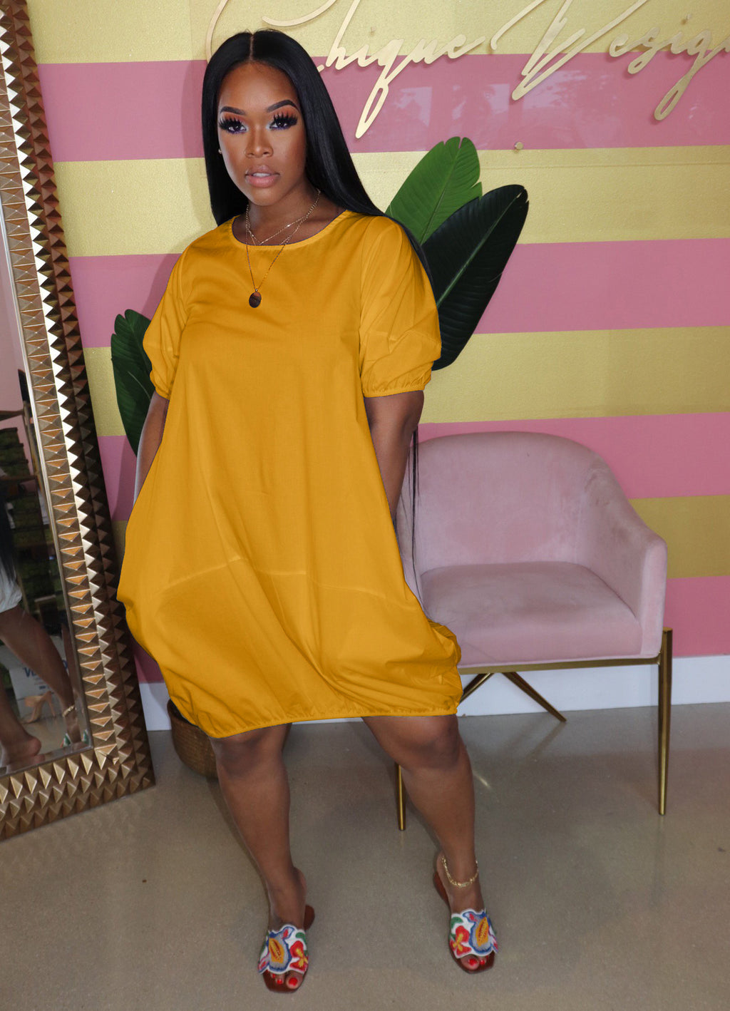 Women's New Solid Color Casual Bubble Skirt Dress - RICALOUX