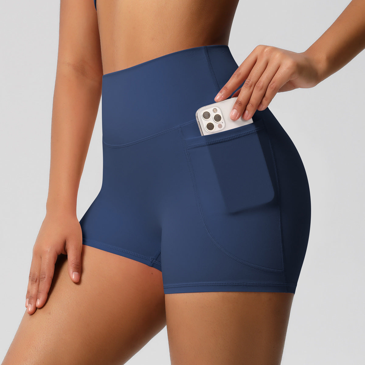 Brushed Solid Color Pocket High Waist Tight High Elastic Yoga Shorts – Premium 0 | RICALOUX