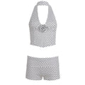 Polka-dot 3D Flower Halter Vest And Cropped Shorts Set by Ricaloux