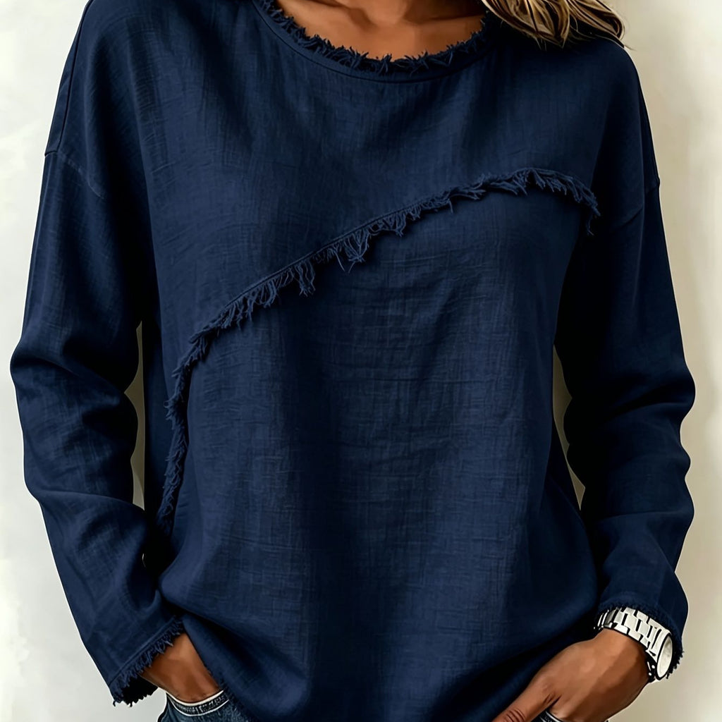 Round-neck Patchwork Lace Long-sleeve T-shirt Casual Top by Ricaloux