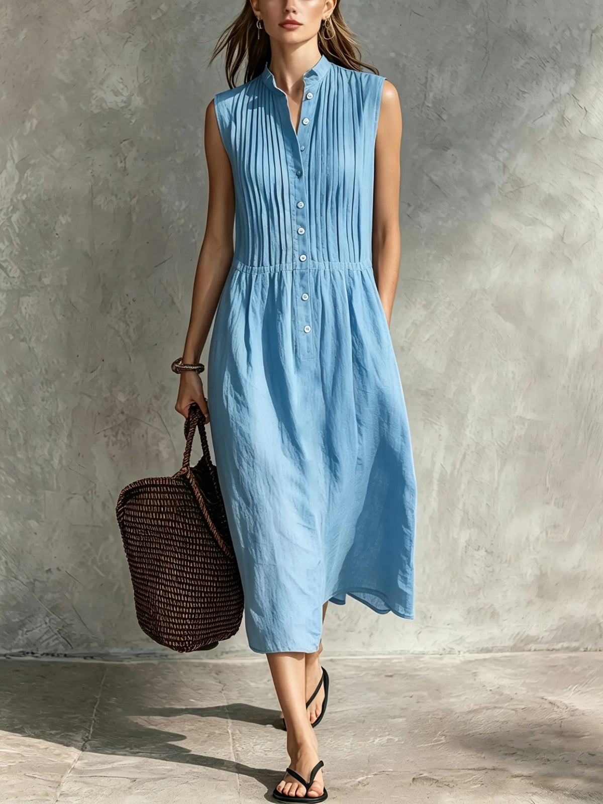 Womens Fashion Simple And Elegant Sleeveless Single-breasted Dress by Ricaloux