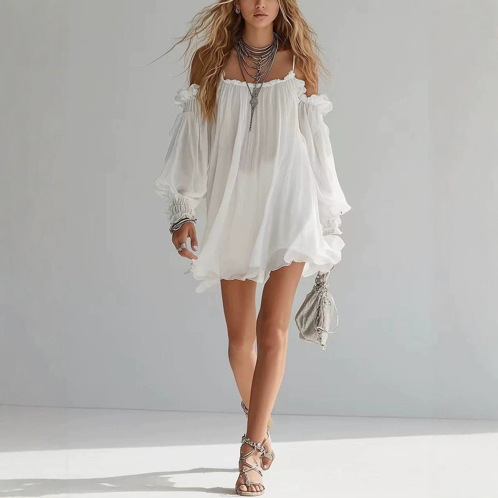 Womens Chiffon Off-shoulder Strap Dress by Ricaloux