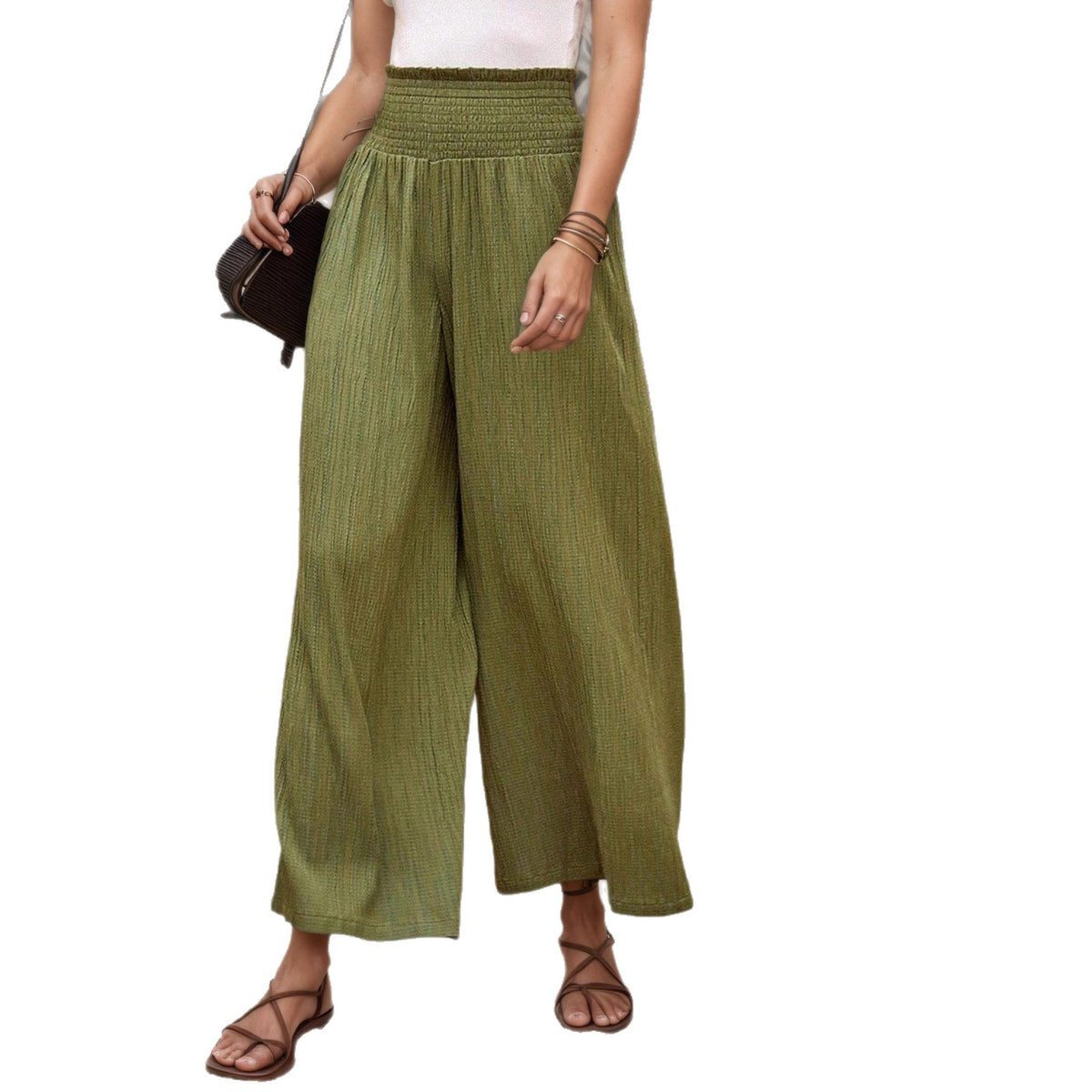 Womens Solid Color High Waisted Casual Loose Fitting Wide Leg Pants by Ricaloux