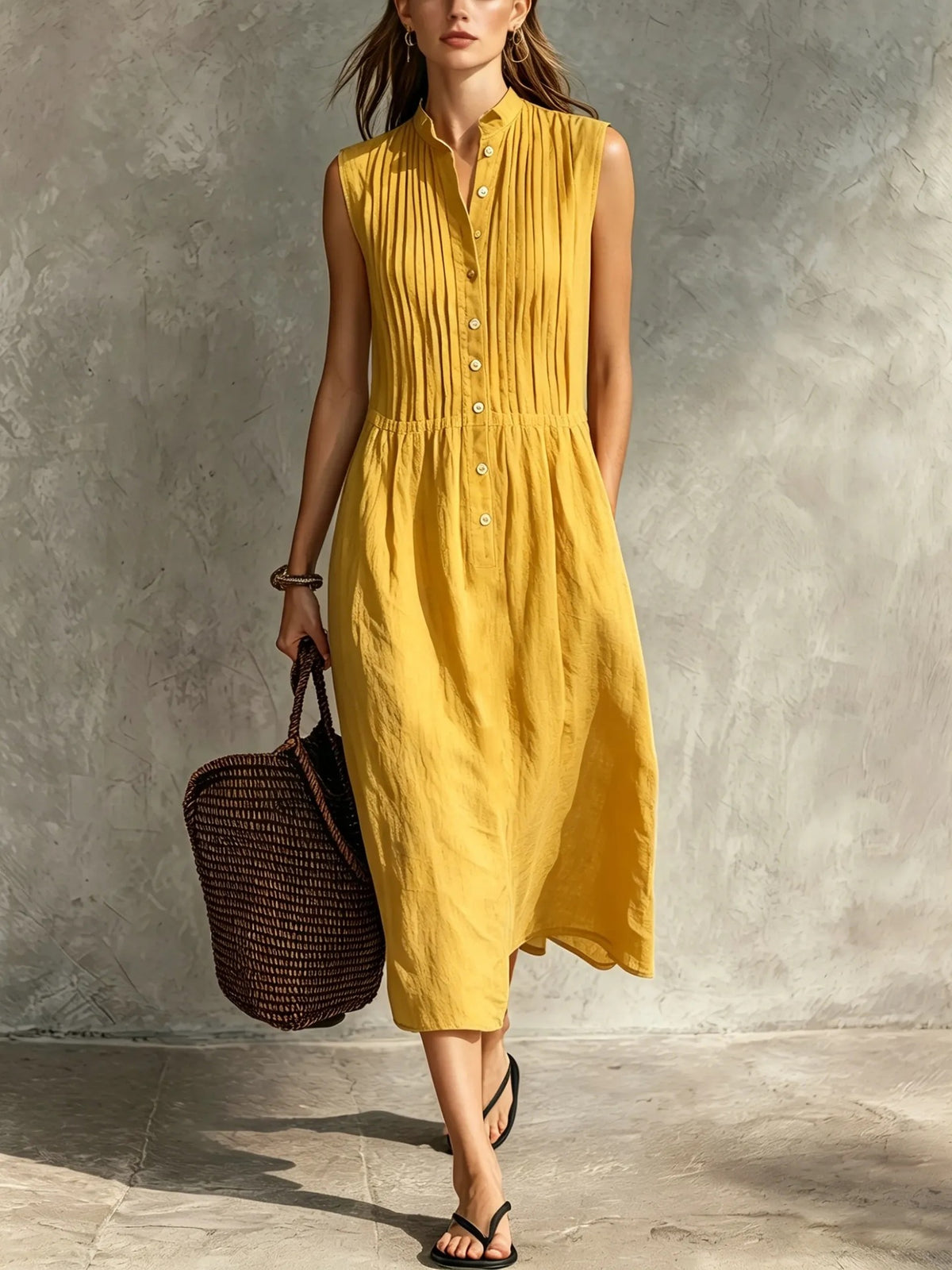 Womens Fashion Simple And Elegant Sleeveless Single-breasted Dress by Ricaloux