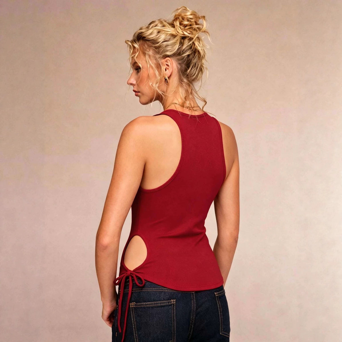 Womens Sleeveless Top, Hollowed-Out With Lace-Up Waist For A Slimming Effect – Premium 0 | RICALOUX