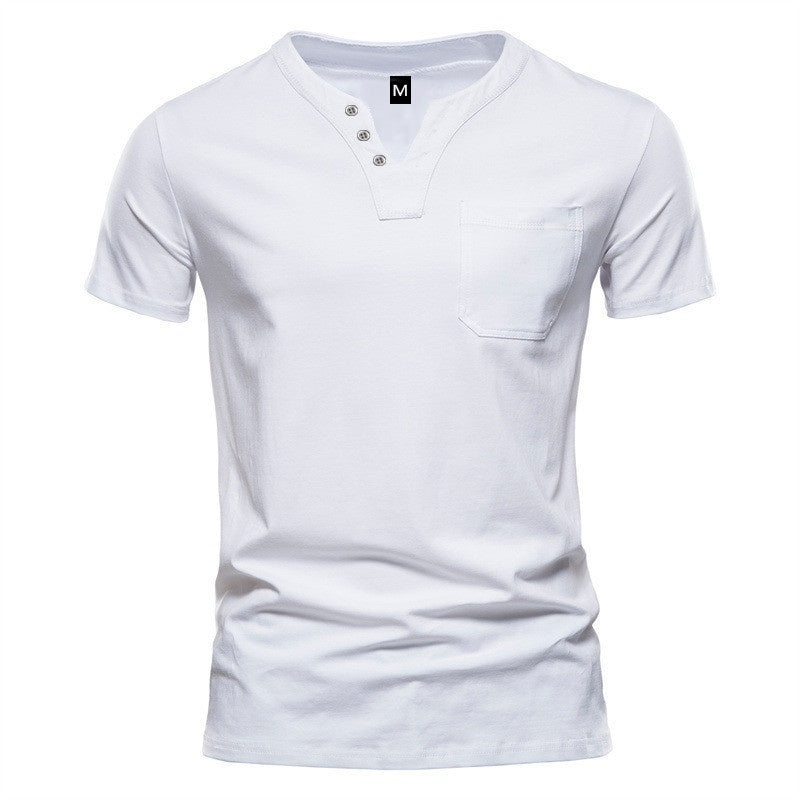 Mens V-neck Short-sleeve Casual T-shirt For Young Adults by Ricaloux