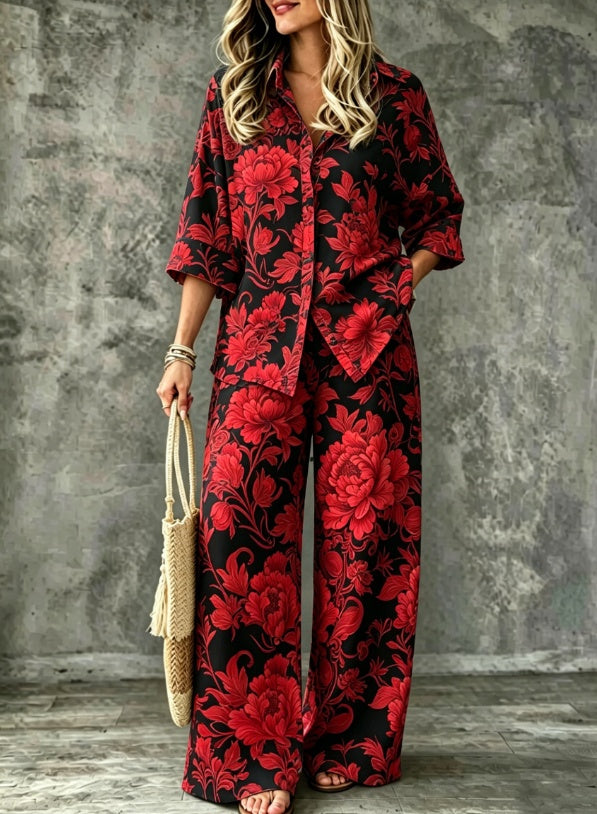 SpringSummer Digital-Print Shirt And Pants Set by Ricaloux