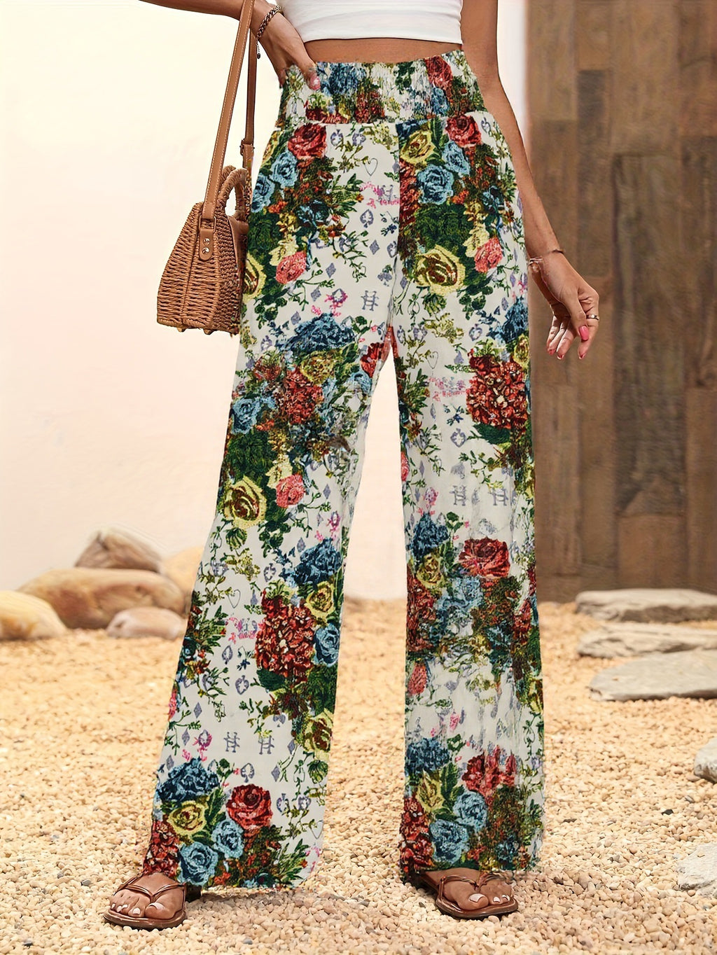 Casual Printed High-Waisted Slimming Straight-Leg Pants – Premium 0 | RICALOUX