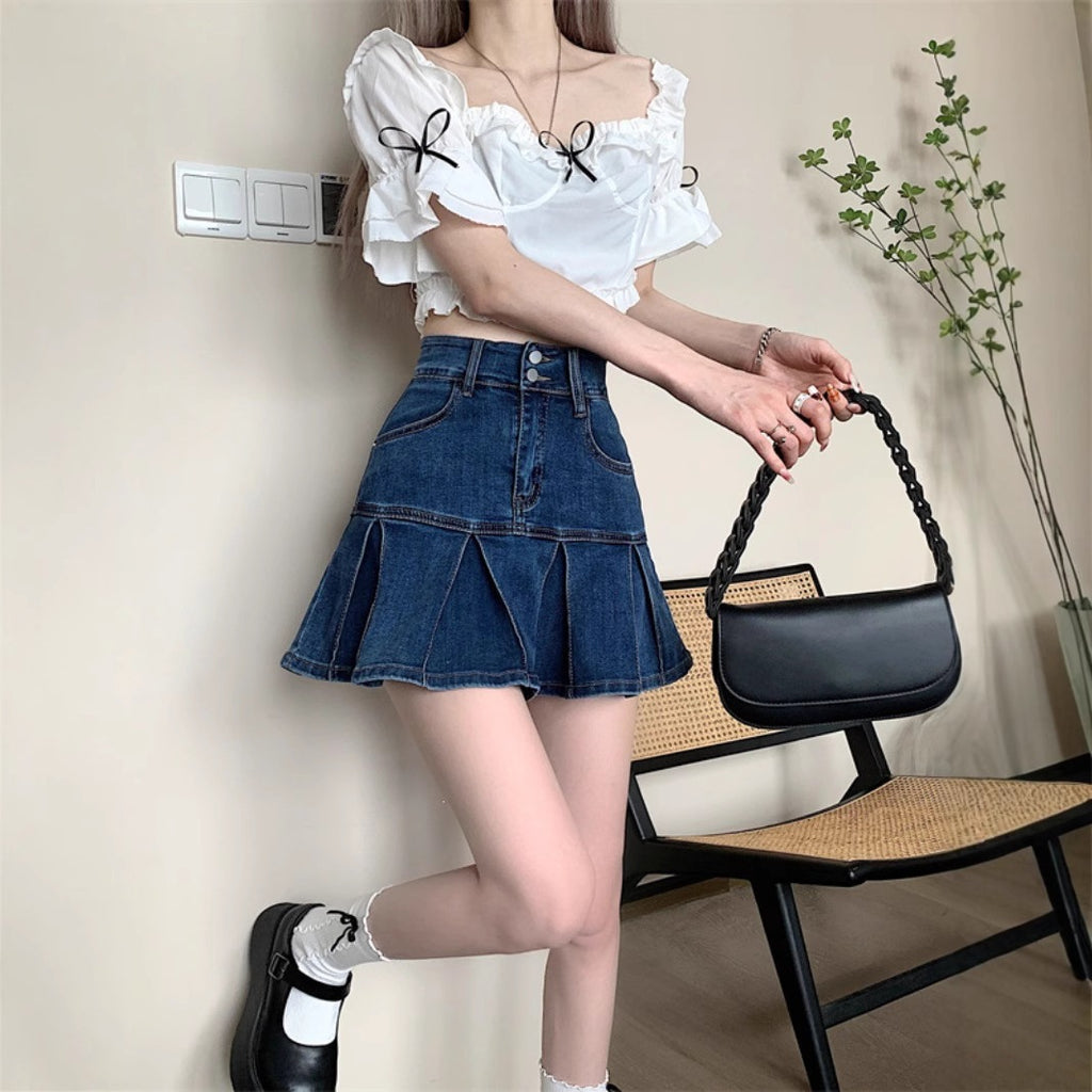 Retro High Waist Denim Skirt For Women by Ricaloux