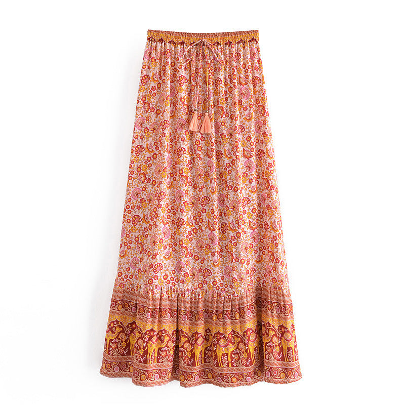 Bohemian Resort-style Cotton A-line Skirt With Water-based, Position-printed Floral Design – Premium 0 | RICALOUX