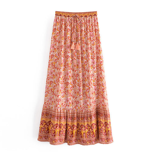 Bohemian Resort-style Cotton A-line Skirt With Water-based, Position-printed Floral Design – Premium 0 | RICALOUX