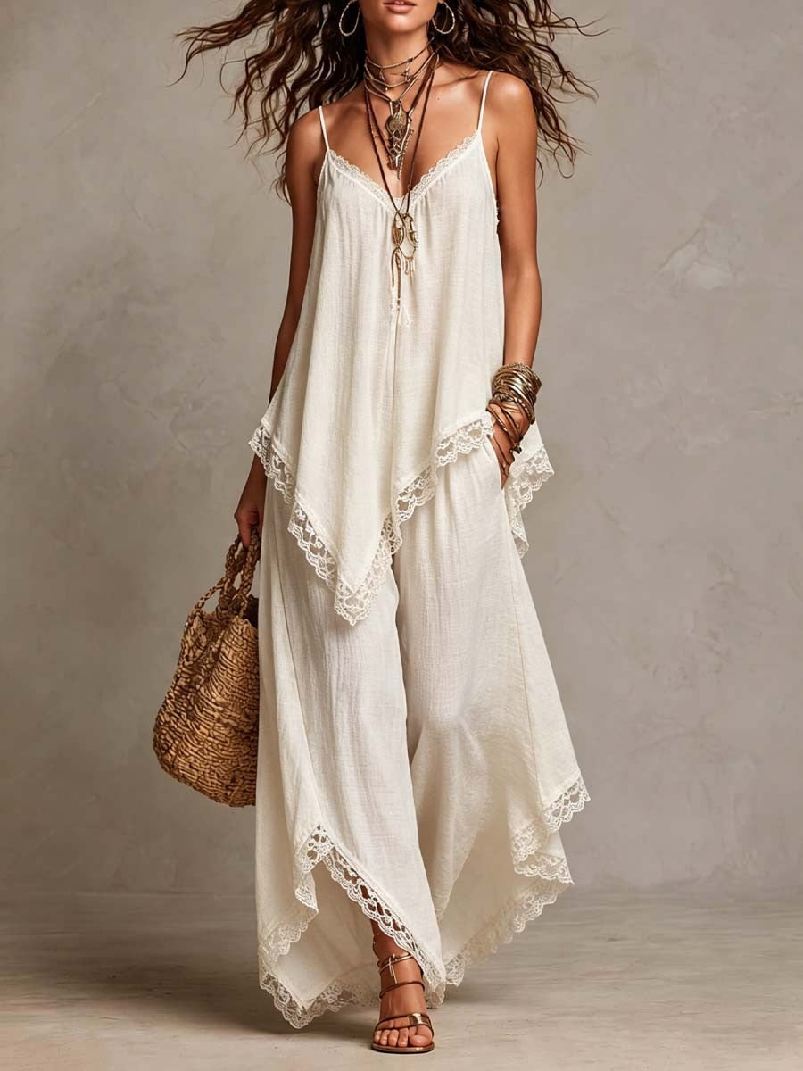 Bohemian-Elegant Resort-Style Chic Strap Wide-Leg Pants Set by Ricaloux