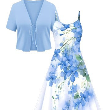 Two-piece V-neck Slip Dress With Digital Print by Ricaloux