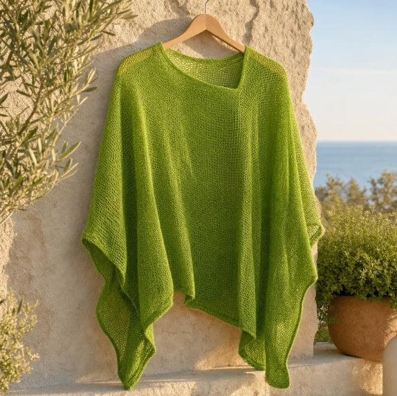 Womens Solid-Color Knitted Cape Blouse by Ricaloux