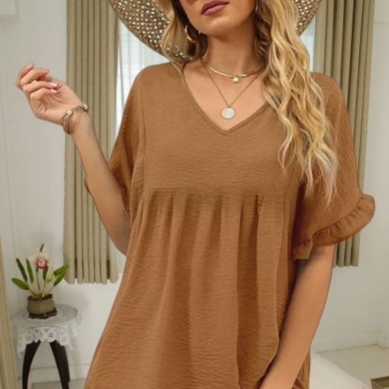 Solid-color Casual Short-sleeve Shirt For Women by Ricaloux
