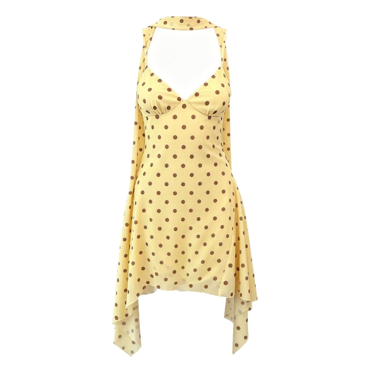 New Strap Halter Dress With Ribbon And Polka-dot Print For Women by Ricaloux