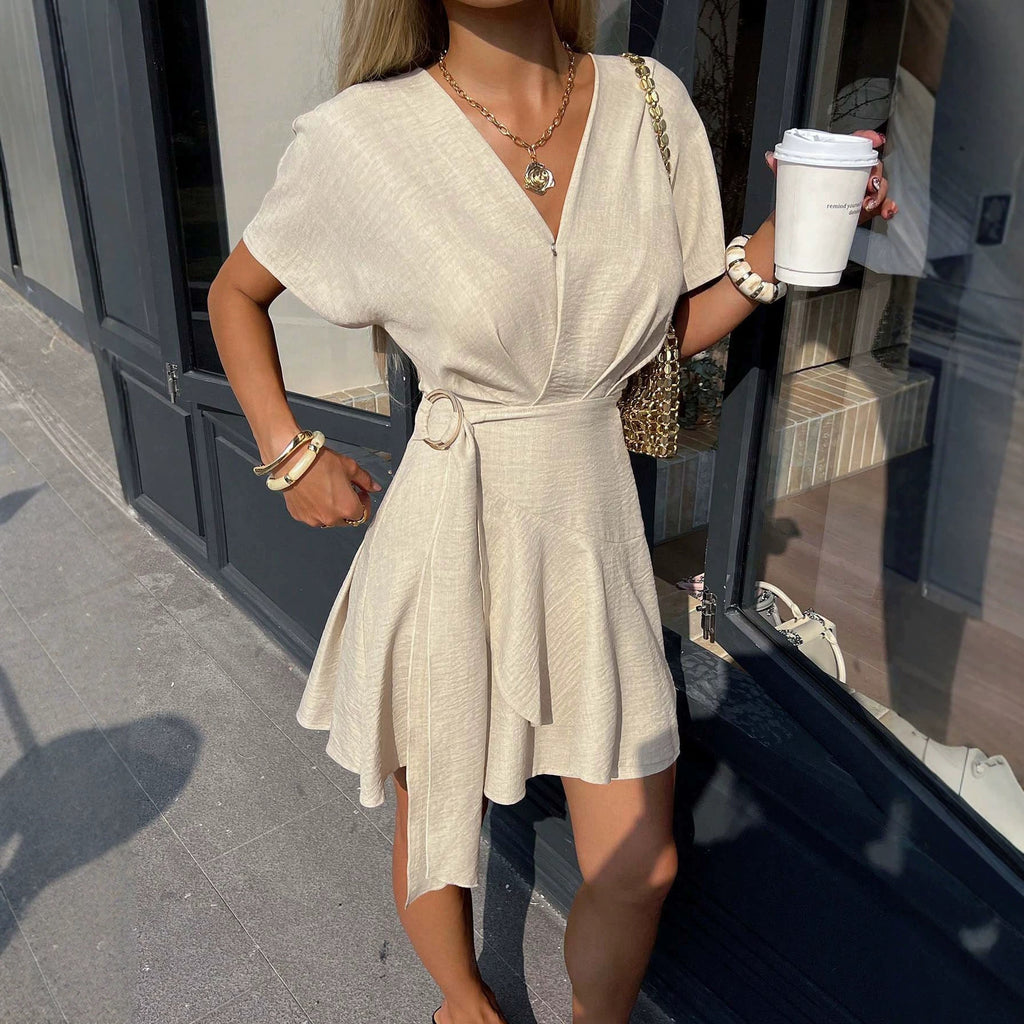Figure-flattering Asymmetric Soft-style V-neck Dress – Premium 0 | RICALOUX