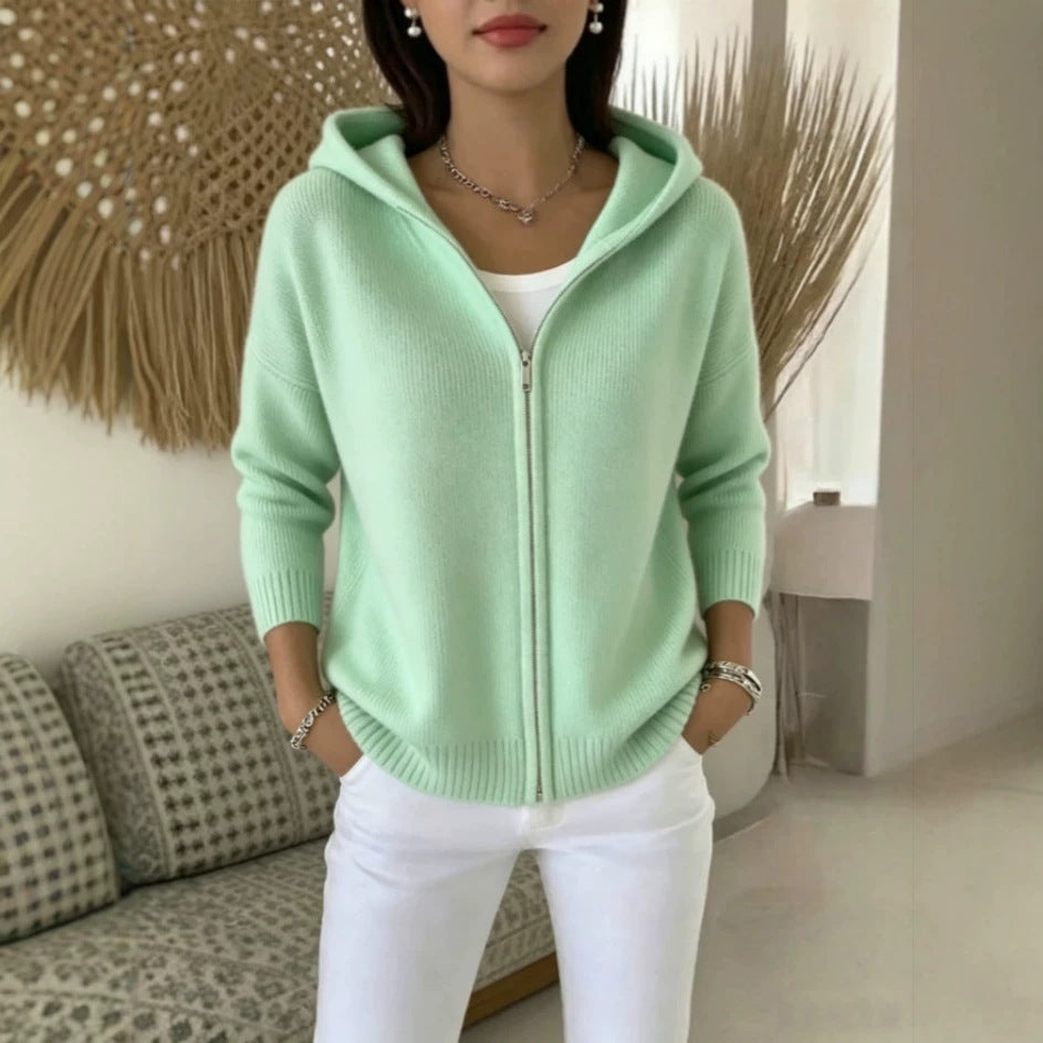 Zip-up Knitted Hooded Sweater Cardigan Coat by Ricaloux