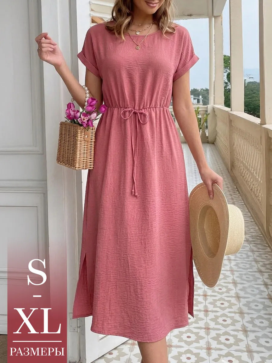Womens Casual Loose-fitting Round-neck Dress by Ricaloux