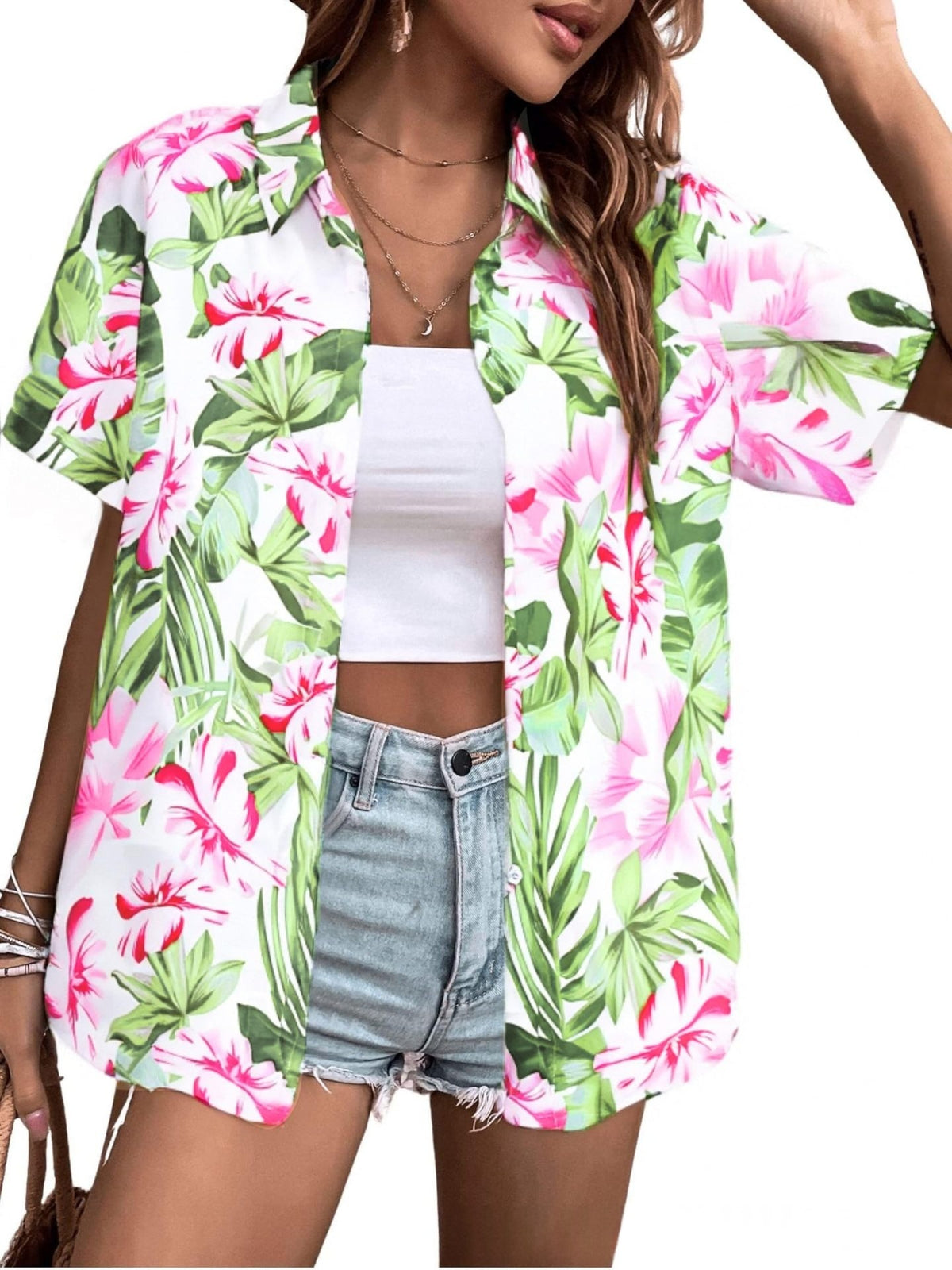 Womens Fashion Plus-Size Floral Loose-Fitting Shirt by Ricaloux
