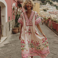 Floral Print V-Neck Defined Waistline Dress by Ricaloux