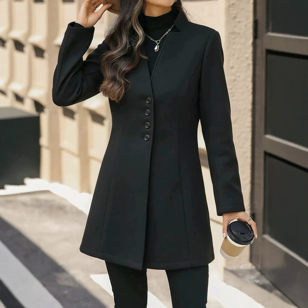 Elegant Wool Stand-collar Trench Coat Mid-length Style For Women by Ricaloux