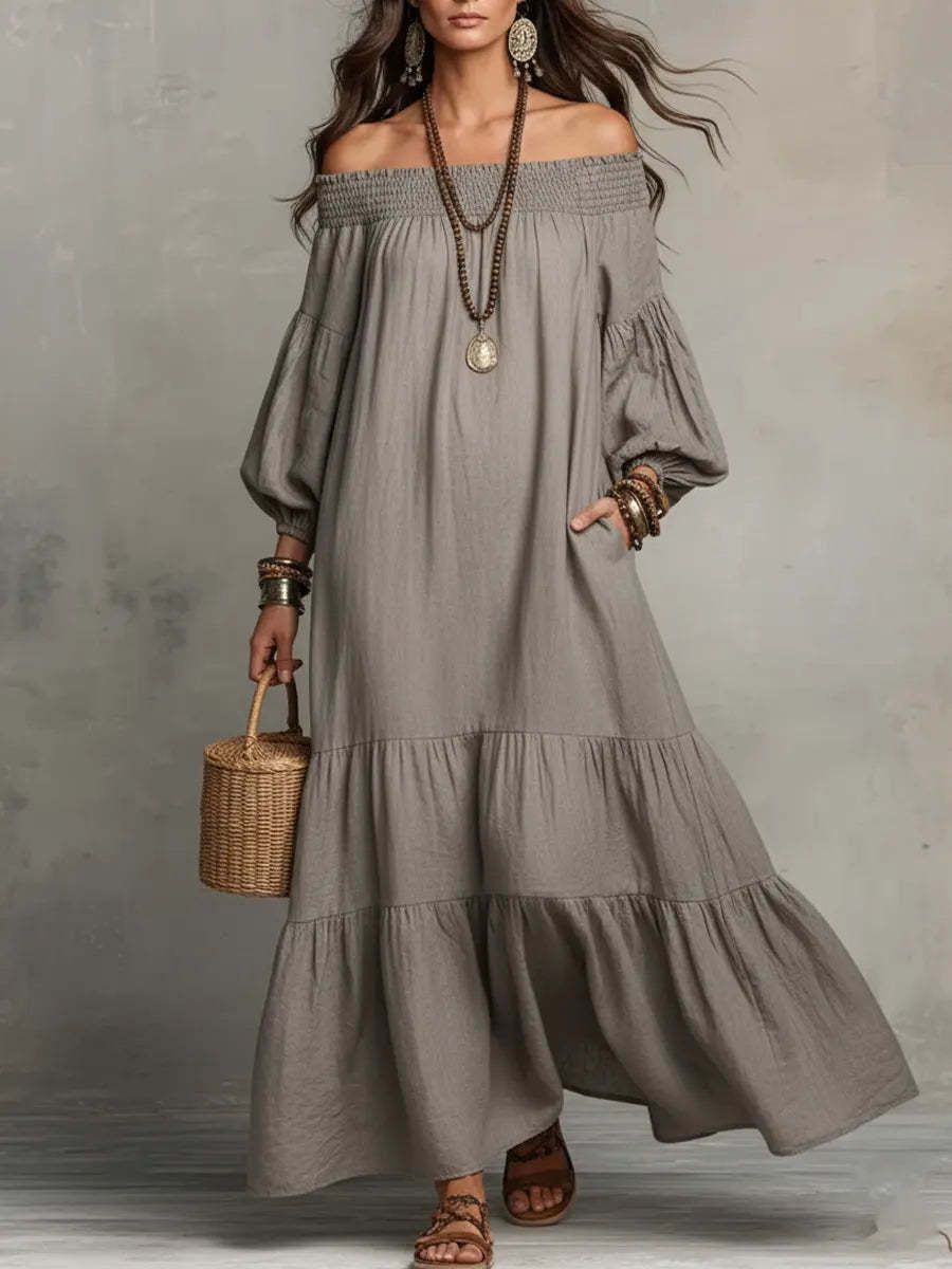 Bohemian Off Shoulder Long Dress by Ricaloux