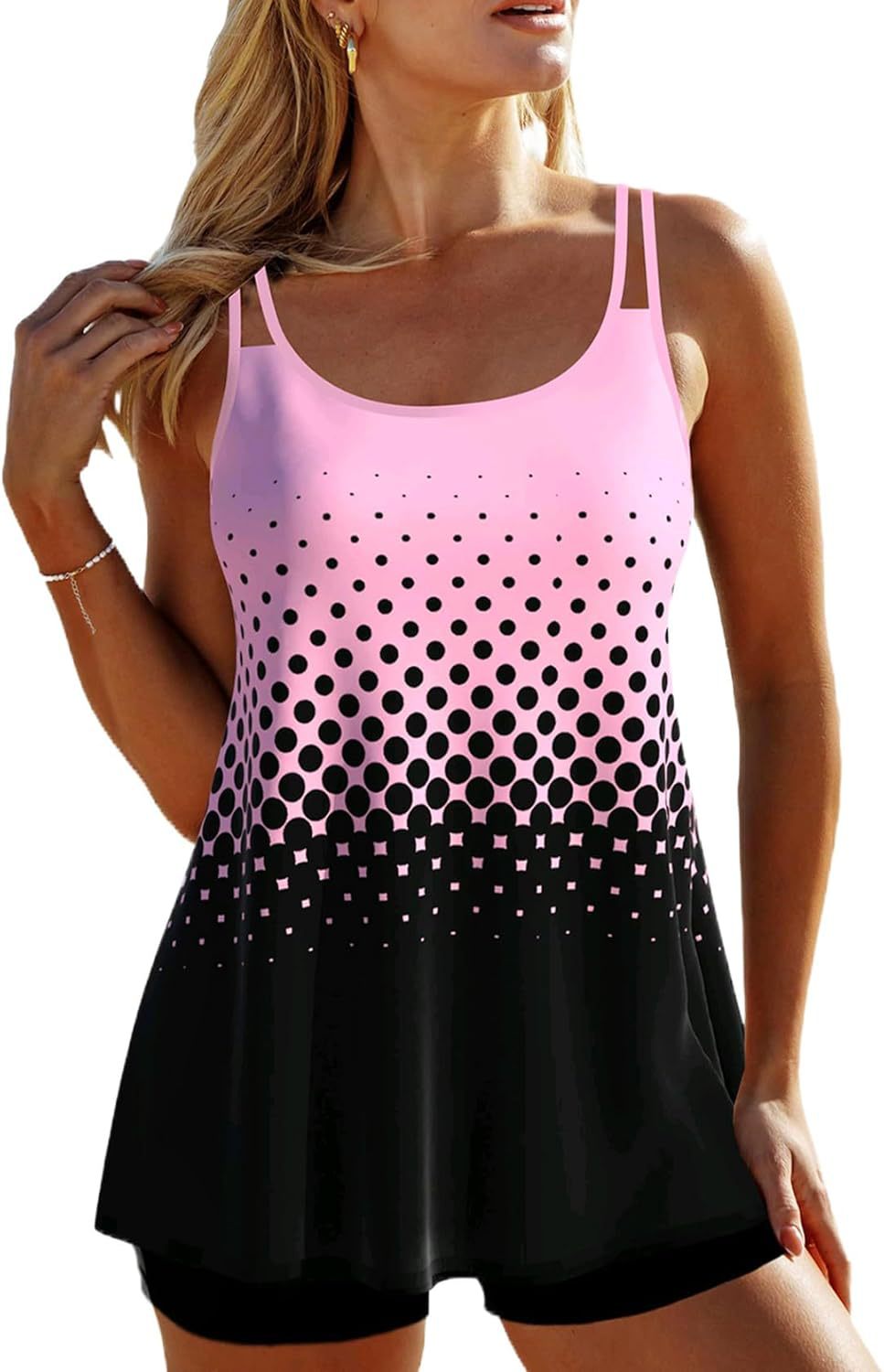 Ombre Polka-dot Strap Split Swimsuit by Ricaloux